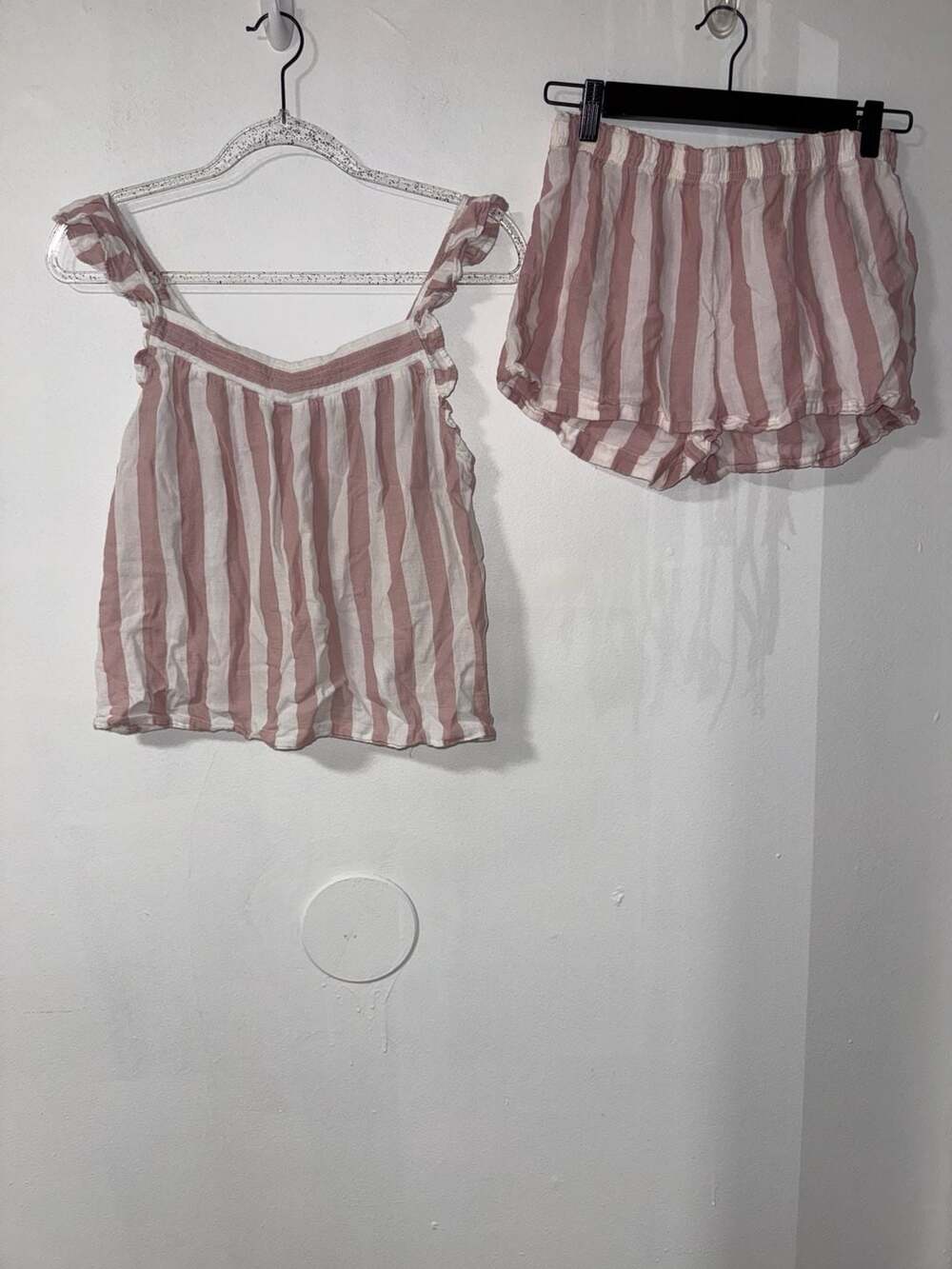 Sincerely Jules Pink and White Striped Cotton Flutter Sleeve Top and Shorts Loun